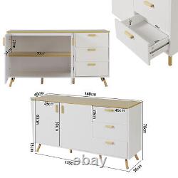 140cm Wide Large Sideboard Kitchen Cabinet Buffet Storage Cabinet Cupboard Doors