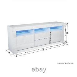 160CM White Large Sideboard Modern TV Unit Cabinet High Gloss Drawer Door LED