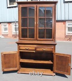 1960s Large Oak Bookcase with Glazed Top and Cupboards
