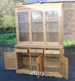 1980's Large 3 Door Golden Oak Bookcase with Glazed Top Old Charm