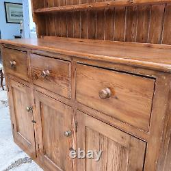 20thC Very Large Waterfall Dresser Shelves Cupboard Cabinet Drawers Kitchen