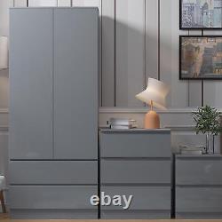 2 Door 2 Drawer Large Combination Wardrobe Grey Gloss Fronts Matt Grey Frame