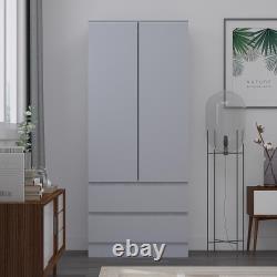 2 Door 2 Drawer Large & Deep Combination Wardrobe Matt Grey Scandinavian Style