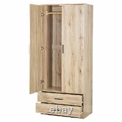 2 Door Double Wardrobe Cupboard Storage Bedroom Furniture with 2 Large Drawers