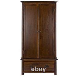 2 Door Wardrobe 1 Drawer in Dark Wood Solid Pine Bedroom Large Hanging Mi Baltia