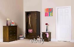 2 Door Wardrobe 1 Drawer in Dark Wood Solid Pine Bedroom Large Hanging Mi Baltia