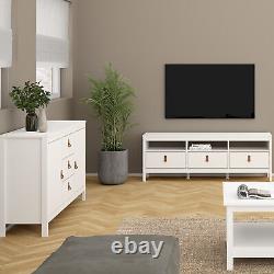 2 Doors 3 Drawers Large Sideboard White Modern Storage Leather Handles Lille