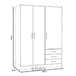 3 Door 3 Drawer Large White & Grey Combination Wardrobe Modern Bedroom Furniture