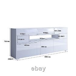 3 Doors 5 Drawers High Gloss TV Unit Cabinet Cupboard Large Storage + LED Light