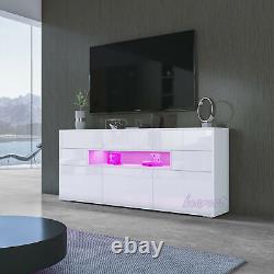 3 Doors 5 Drawers High Gloss TV Unit Cabinet Cupboard Large Storage + LED Light