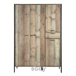 4 Door Large Wardrobe with Drawer Rustic Stretton Urban Industrial Bedroom