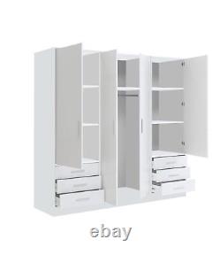 4 Door Wardrobe Large 6 Drawer Combination With Built In Shelves & Hanging Rail