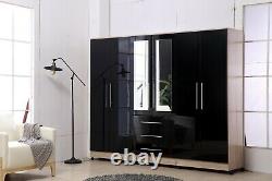 4 door 3 drawer mirror large fitment bedroom wardrobe Black, White High Gloss