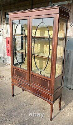 A Good Large Edwardian 2 Door Inlaid Display Cabinet With Drawers
