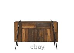 Abbey Rustic Oak 2 Drawer 2 Door Large Sideboard Industrial Cupboard Buffet