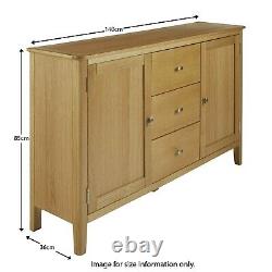 Alba Oak Large Sideboard Cabinet 3 Drawer 2 Door Wide Scandi Storage Cupboard