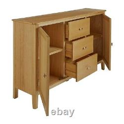 Alba Oak Large Sideboard Cabinet 3 Drawer 2 Door Wide Scandi Storage Cupboard