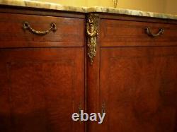 Antique French Louis XV Style 4 Door/3 Drawer Large Sideboard With Marble Top