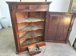 Antique Georgian Oak Large Corner Cabinet Drawer Curved Shelves Cupboard