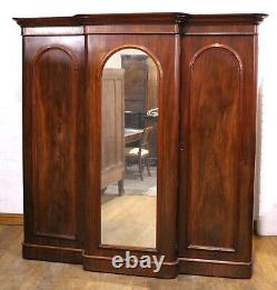 Antique Large Victorian mahogany breakfront combination triple door wardrobe