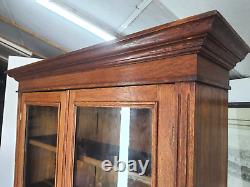 Antique Victorian Oak Large Glazed Bookcase Cabinet Drawers Cupboard Shelves