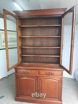 Antique Victorian Oak Large Glazed Bookcase Cabinet Drawers Cupboard Shelves