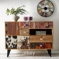 Artisan Style Solid Wood 4 Drawers with 3 Doors Large Sideboard Cabinet in Multi