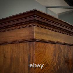 Attractive Large Antique Mahogany Bow Front Double Door Wardrobe, Drawer Base