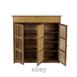 Bamboo Shoe Storage Cabinet with Flip Drawer Shelves Tabletop 4 Legs Modern Unit