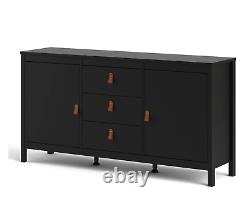 Barcelona Large Wide Sideboard Buffet Unit with 2 Doors + 3 Drawers In Black