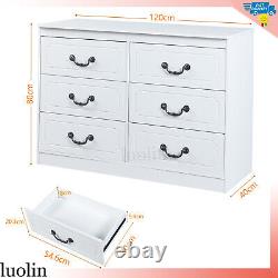 Bedroom Chest of Drawer White Storage 6 Drawers Wide Dresser Large Drawer Closet