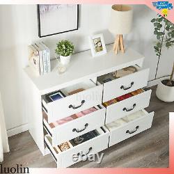 Bedroom Chest of Drawer White Storage 6 Drawers Wide Dresser Large Drawer Closet