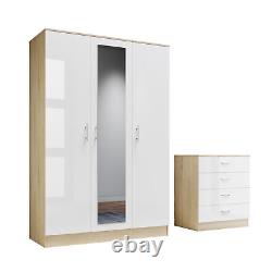 Bedroom Furniture Set Wardrobe Chest Of Drawer Bedside Cabinet White & Oak
