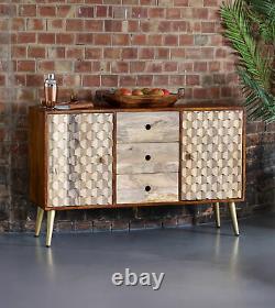 CNC Retro Mango Wood 3 Drawers and Door Large Sideboard Dining Room Furniture