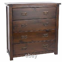 Chest of Drawers 4 Drawer Large Storage Solid Pine Dark Wood Bedroom Baltia