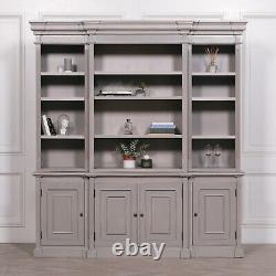 Classic French Style Large Breakfront Distressed Painted Grey Dresser Bookcase