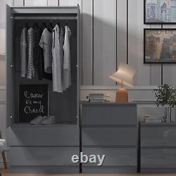 Combination Wardrobe 2 Door 2 Drawer Large Grey Gloss Fronts Matt Grey Frame