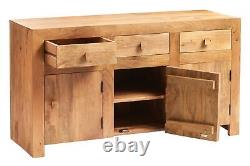 Contemporary 3 Doors 3 Drawers Light Mango Wood Large Sideboard Storage Cabinet