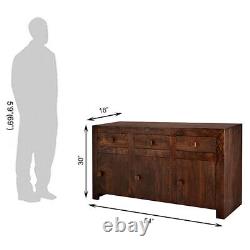 Contemporary Solid Mango Wood 3 Drawers and 3 Doors Large Sideboard in Walnut