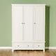 Cornish White Triple Wardrobe With 3 Doors 2 Drawers Large Painted Solid Wood