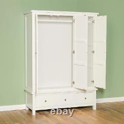 Cornish White Triple Wardrobe with 3 Doors 2 Drawers Large Painted Solid Wood