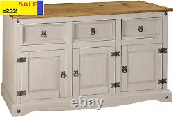 Corona Grey Sideboard 3 Door 3 Drawer Cupboard Large Solid Mexican Pine Wooden C