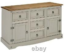 Corona Sideboard Grey Wax 2 Door 5 Drawer Solid Pine Dining Mercers Furniture