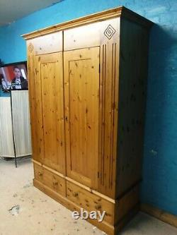 DOVETAILED LARGE SOLID WOOD 2DOOR 2DRAWER WARDROBE H201 W145 D56cm- see our shop
