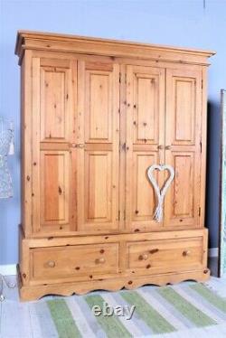 Delivery Options Solid Pine 4 Door Wardrobe 2 Large Drawers Solid Thick Pine