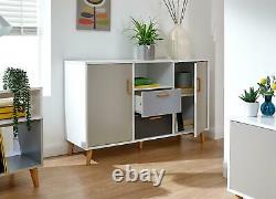 Delta Large Sideboard Storage Unit 2 Drawers 2 Door Cupboards Cabinet White/grey