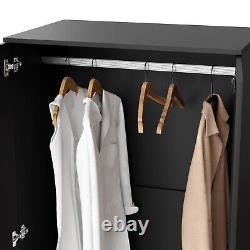 Double 2 Door Wardrobe With 2 Drawers Bedroom Large Storage Hanging Bar Clothes