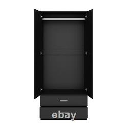 Double 2 Door Wardrobe With 2 Drawers Bedroom Large Storage Hanging Bar Clothes