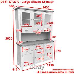 Downton Grey Painted Large Glazed Dresser Triple Door Glass Display DT37-DT37A