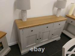 Eton Soft Grey & Oak Large Sideboard / 3 Door 3 Drawer Cupboard / Cabinet